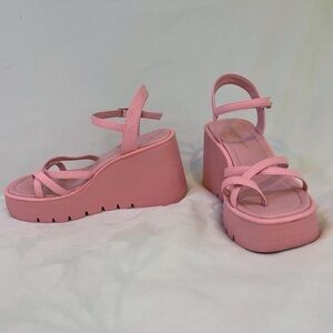 Bubblegum Pink Platform Sandals with Ankle, Foot and Toe Strap Y2K